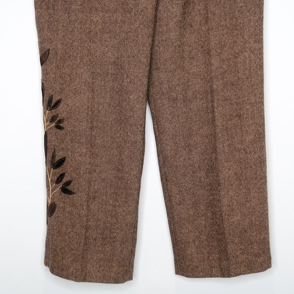 Crossing Pointe Womens Pants Size 18 Brown Wool Chevron Floral Straight Academia - Picture 7 of 12